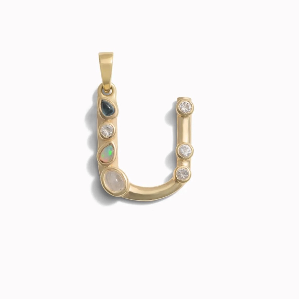 Awe Inspired Gold Vermeil U Initial Charm Amulet Pendant Necklace Earring Boho
